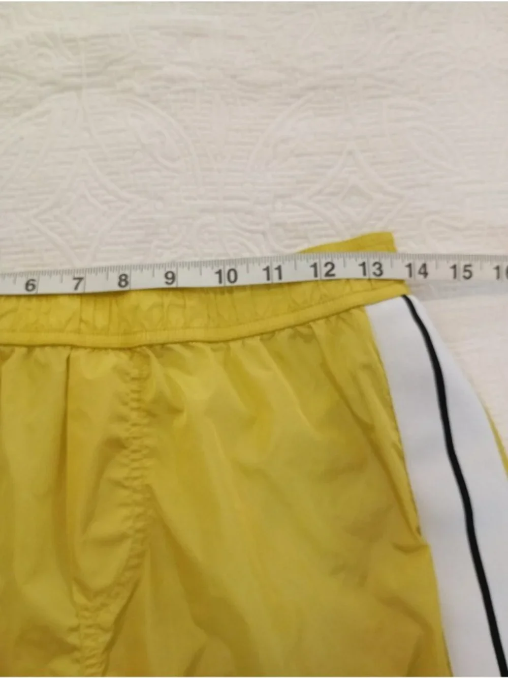 Palm Angels Yellow Nylon Athletic Shorts White Side Stripe S Elastic Waistband